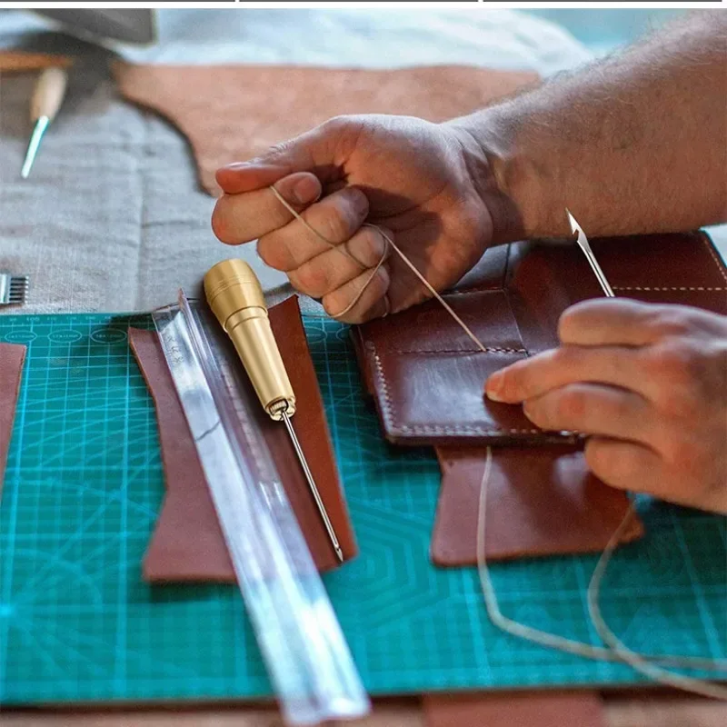 Leather Craft Tool Kit Leather Sewing Kit DIY Leather Sewing Awl Needle Copper Handle Set Canvas Tent Shoes Repairing Tool Nylon Thread