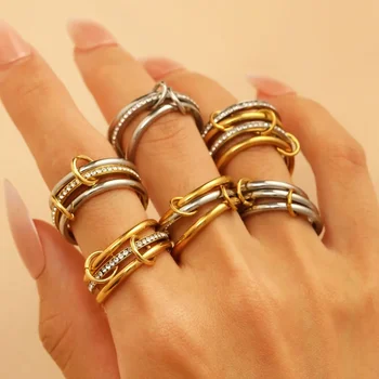 Anelli Impilabili in Acciaio Inossidabile per Donna, Set di Anelli Multipli con Zirconia Cubica