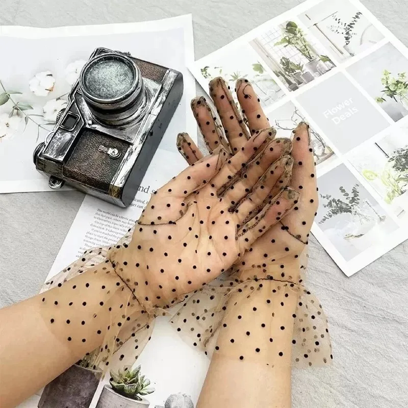 1pc Sexy Dot Print Mesh Tulle Glove Spring Summer Thin Short Glove Club Prom Party Dancing Dress Glove tulle gloves