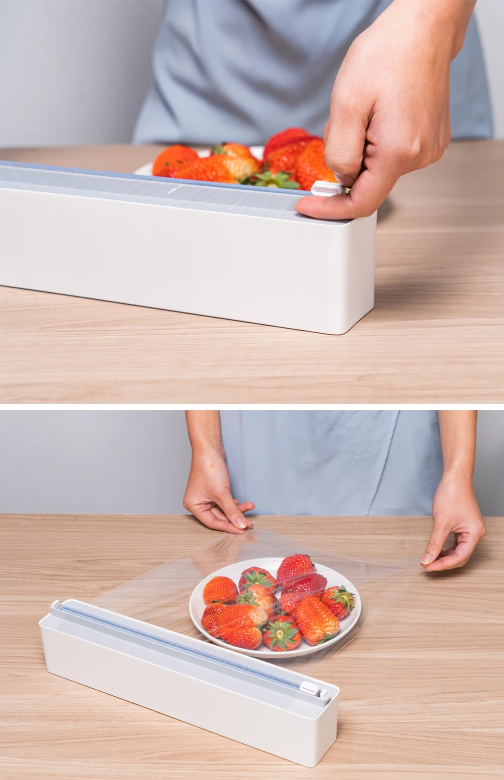 Description Picture 4 of itemMagnetic Film Holder with Cutter Stretch Cling Film Holder Slide Cutters Wall Mount Plastic Foil Wrap Dispenser Box Kitchen Tool