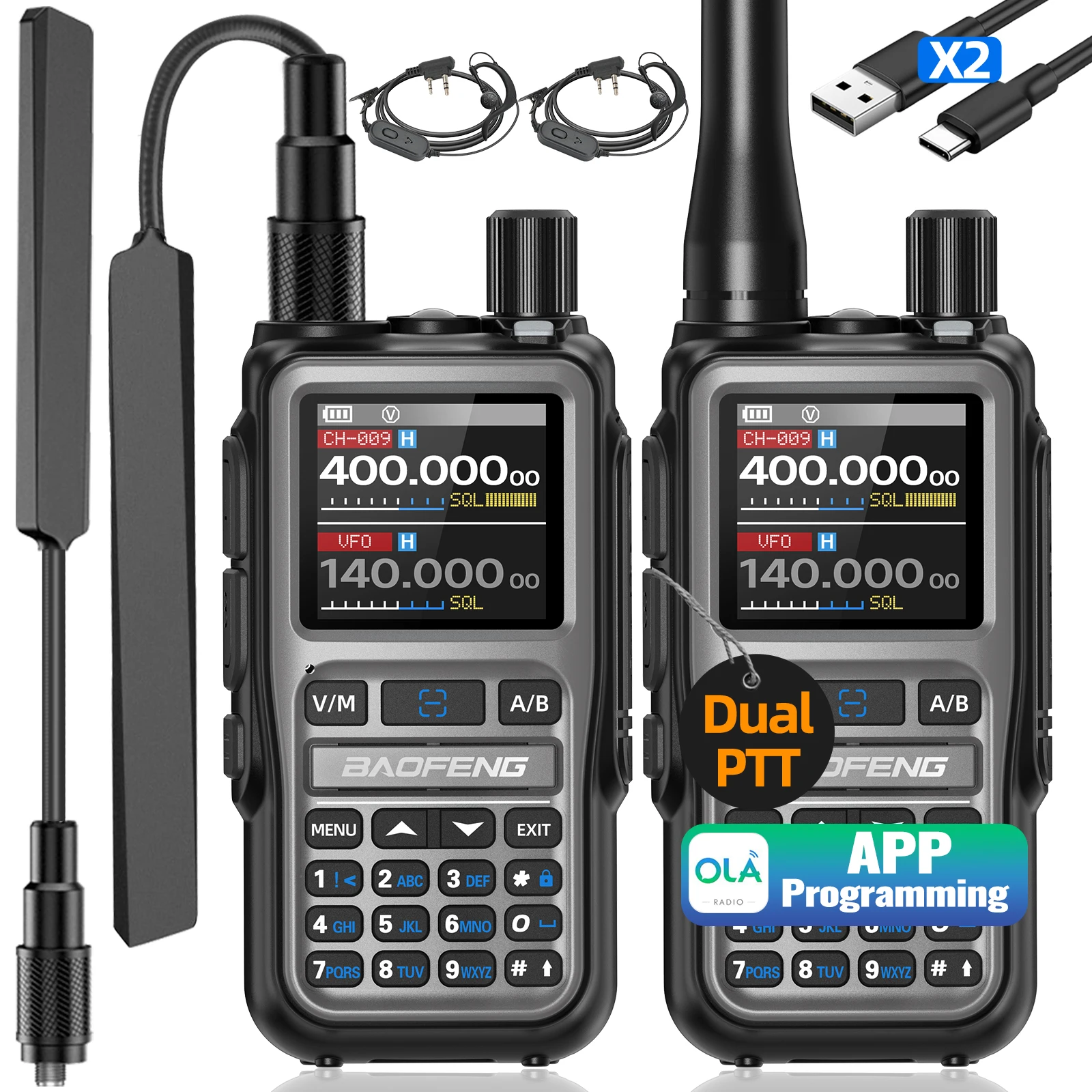 Walkie Talkie BAOFENG UV-5R Mini AM FM Multi Band Bluetooth Programming Type-C Charger Dual PTT 999CH Long Range Two Way Radio