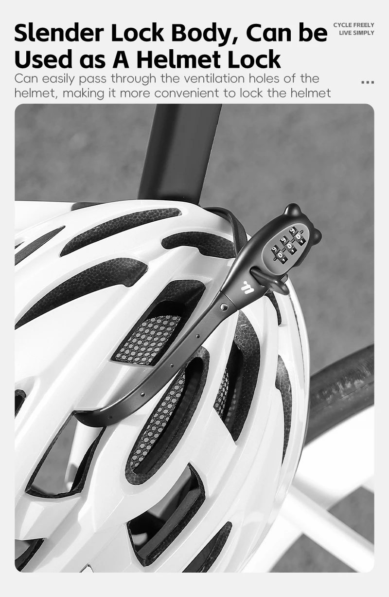 WEST BIKING 3-stelliges Passwort-Krawattenverschluss, Mehrzweck-Fahrrad, Elektroroller, Motorrad, tragbares Anti-Diebstahl-Fahrradhelmschloss – Detail 8