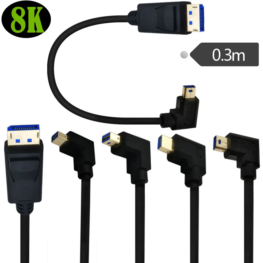 

8K Version 1.4 Gold Plated Mini Displayport Bend 90° Turn DP Cable Father-in-law Video Card Connect Monitor Cable 0.3M