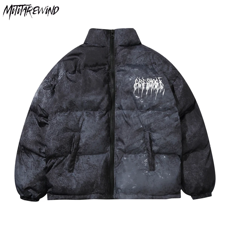

Graffiti Ink Tie Dye Print Parkas High Street Cotton Padded Men Jackets Streetwear Winter Thicken Warm Casual Punk Rock Coat