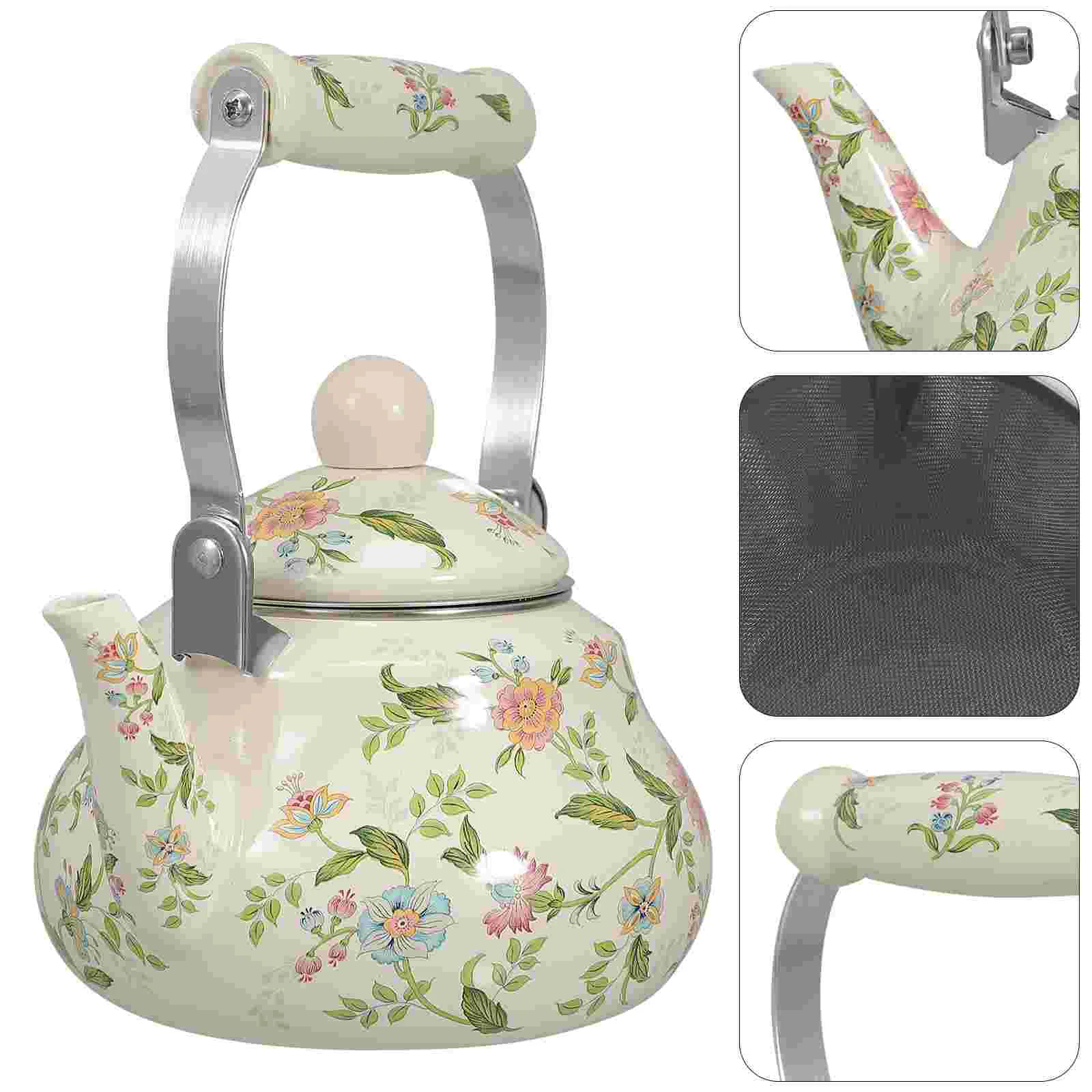 

Enamel Retro Cooktop Teapot With Leak Net 1.5 Litre Kettle Teapot Brewing Milk Tea Coffee Pot Cooktop Home Accessories