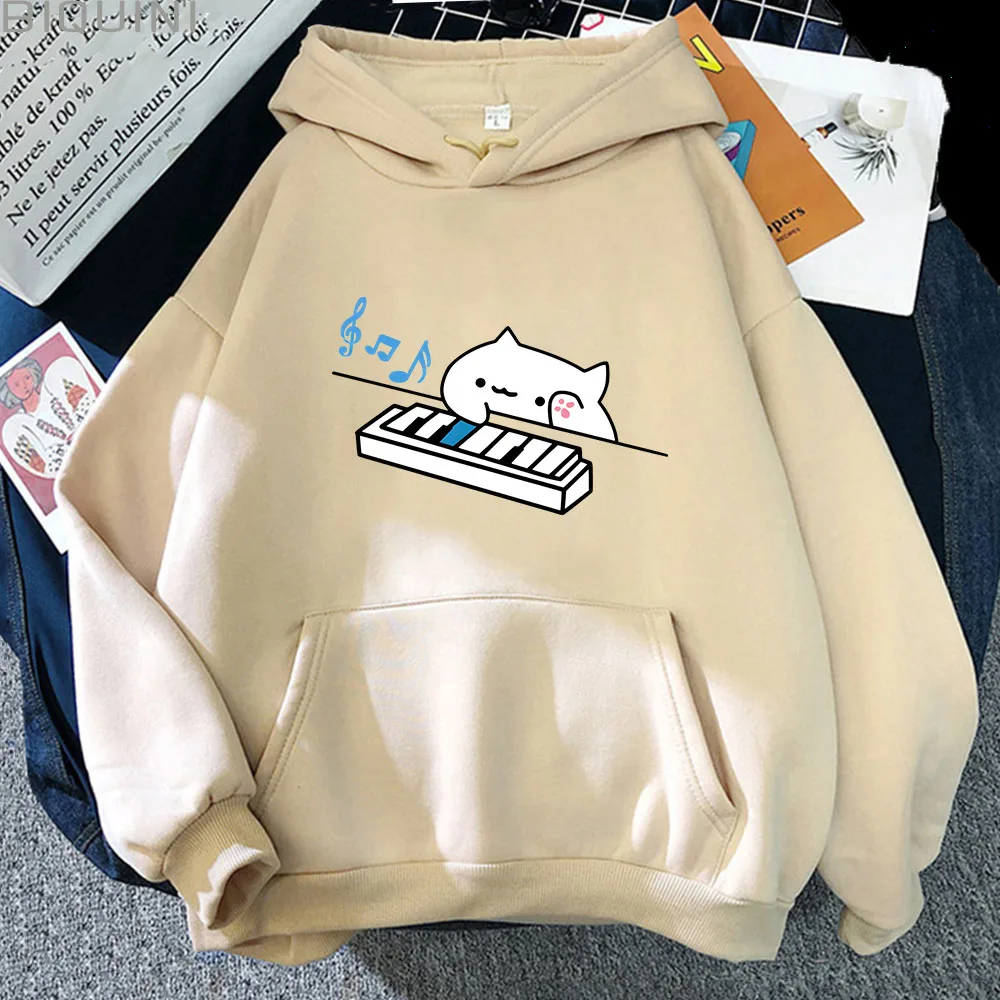 

Bongo Cat Hoodies Plays Piano Kawaii Graphic Sweatshirts for Women Clothing Female Casual Men's Y2k Clothes Long Sleeve Pullover