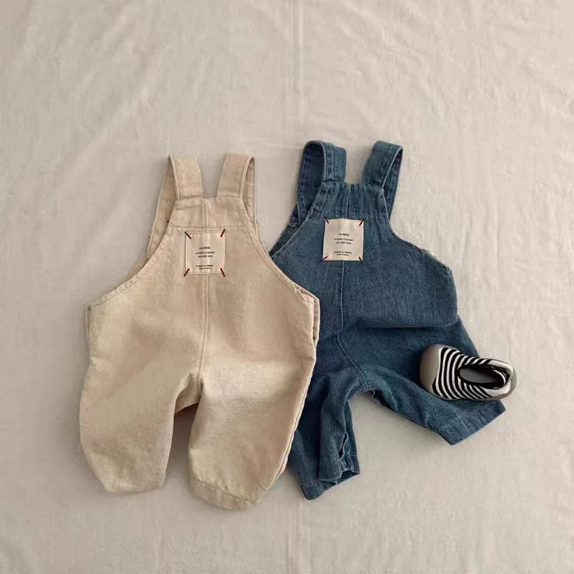 Korean Version Ins Denim Overalls for Boys and Girls, Spring and Autumn s for Children, Loose Denim Trendy Pants