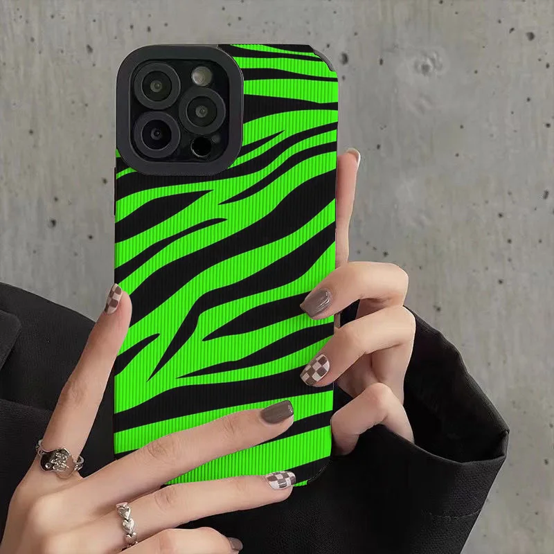Custodia Per Telefono A Righe Zebra Verde Per Iphone 11 Pro Max Iphone 12 Pro Max Iphone 13 Pro Max Iphone 14 Pro Max Cover In Silicone