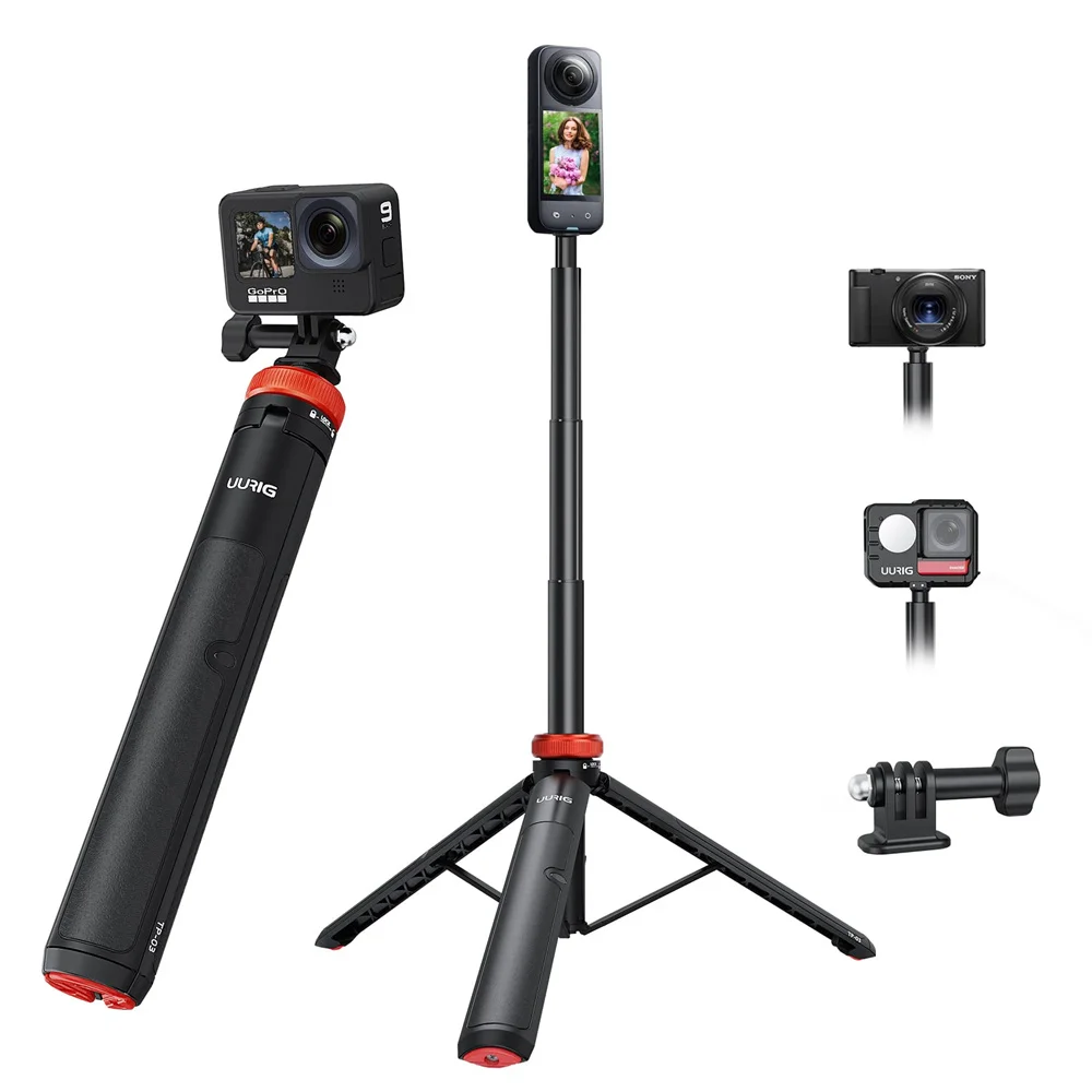 

UURig Telescopic Selfie Stick Tripod Hand Grip for Insta360 GoPro Hero 12 11 10 9 8 7 6 5 4 3 2 AKASO SJCAM OSMO Action Cameras