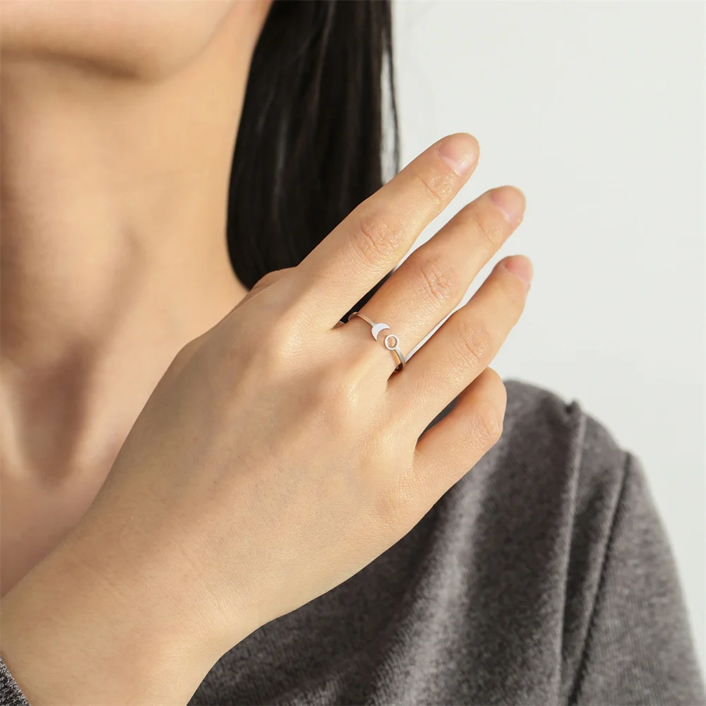 Hot sales My Shape Simple Sun Moon Rings Women Men Adjustable Size Stainless Steel Lovely Pinky Finger Ring Jewelry Gifts for Kids_voghion.com