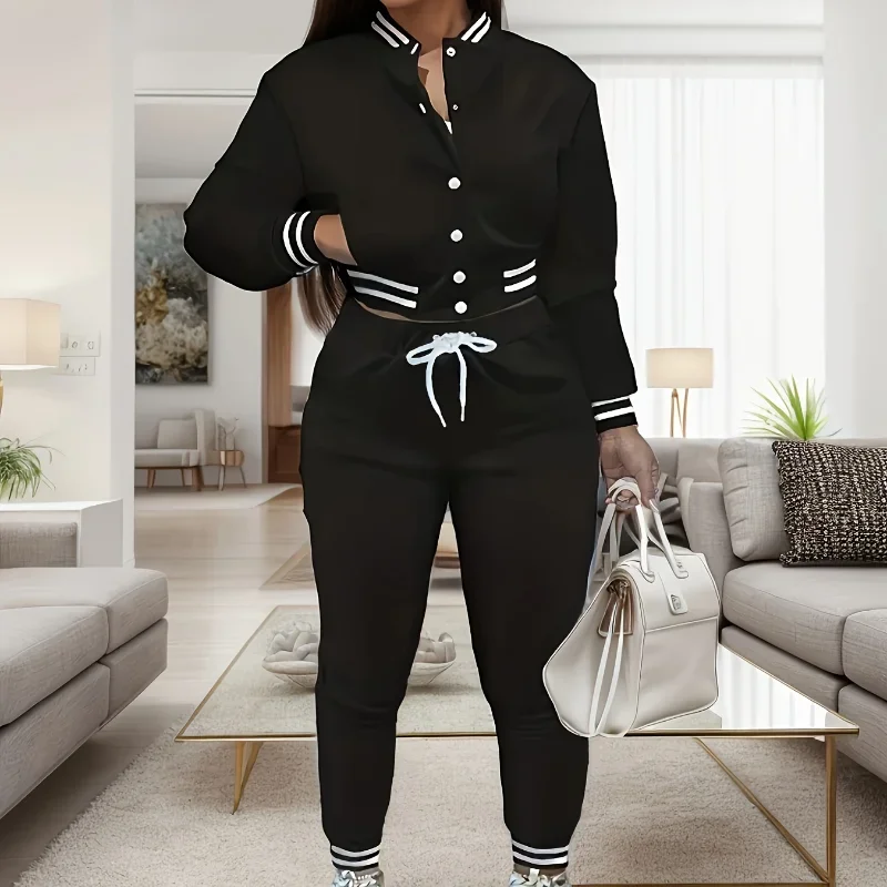 Spring and Autumn Europe and the United States Pop Women's Pure Color Jacket Single-breasted Baseball Suit Women's Sports Two-pi