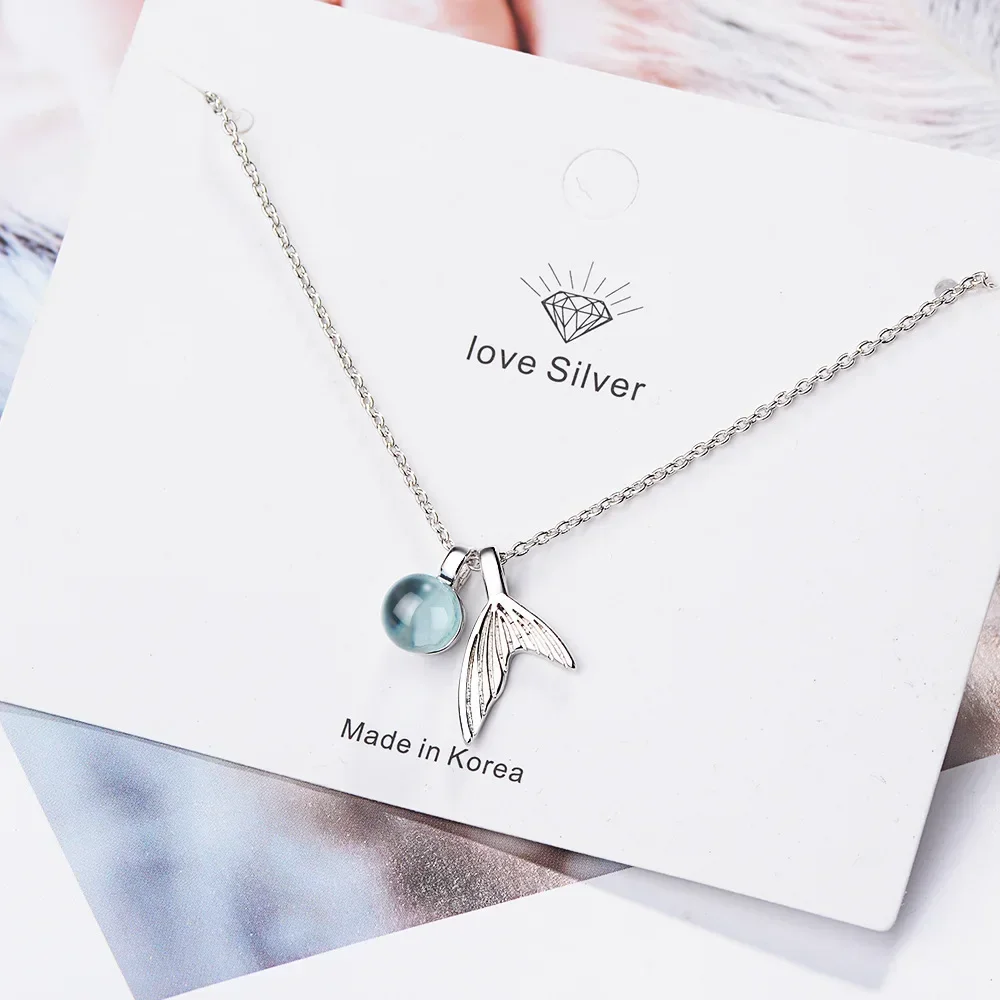 Lihong S925 Sterling Silver Women's Sapphire Bead Mermaid Tail Pendant Necklace (40cm+3.5cm) Luxury Jewelry pendant necklace