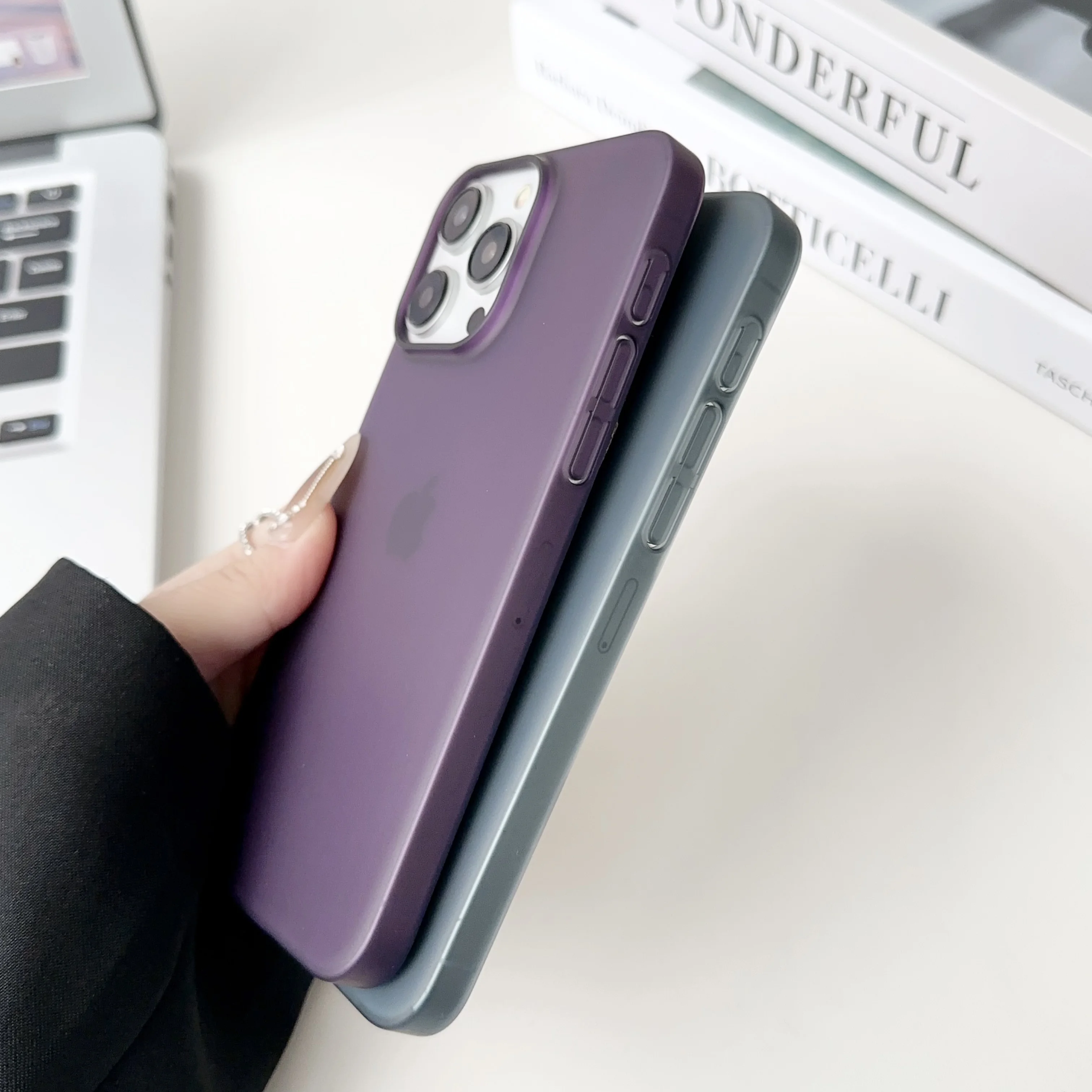 Ultra-Thin Frosted Translucent Shockproof Phone Case with Matte Bumper