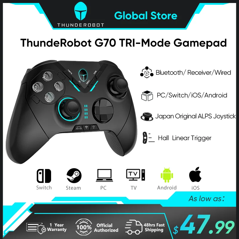 THUNDEROBOT G70 3 Mode Gamepad Buletooth Wireless Wired Vibration Joystick Controller for Switch Windows PC STEAM TV
