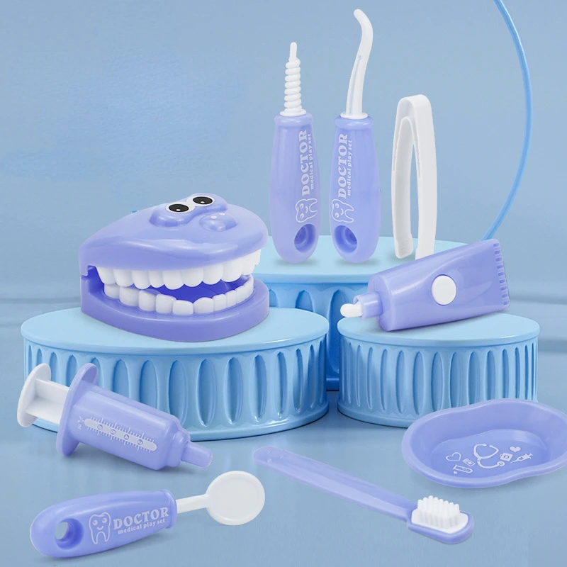 Plastic Simulation Dentist Play Toys Children Montessori Educational Toy Doctor Role Play Brushing Tooth Teaching Aids 9PCS/Set