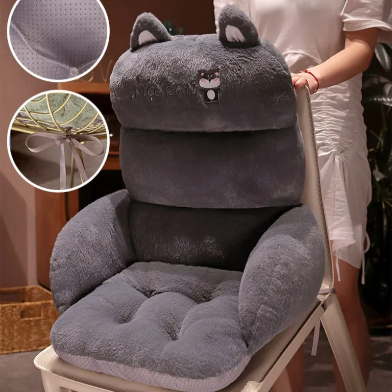 Thicken Plush Seat Cushion Cartoon Floor Tatami Back Chair Cushion One-piece Non-slip Home Decoration Pink Grey Large Size 5