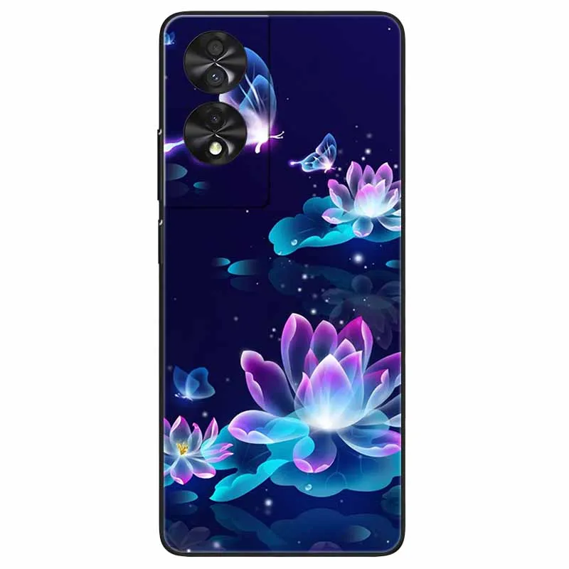 Floral Silicone Soft TPU Phone Cover with Black Bumper