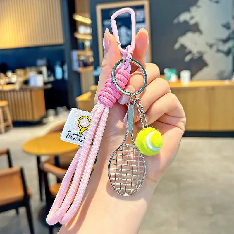 Tennis Hand Rope Keychain Heart Shape Beaded Pendant Bag Charm Couple Accesories Gift
