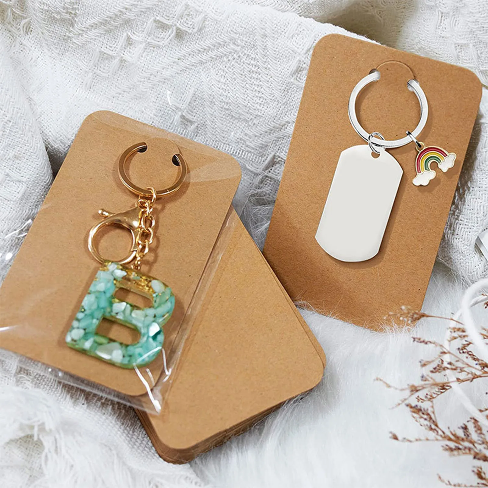 

50 PCs Wooden Kraft Paper Keyring Display Card Multicolor Rectangle Earrings Display Card Jewelry Store Display Supplies12x7.5cm