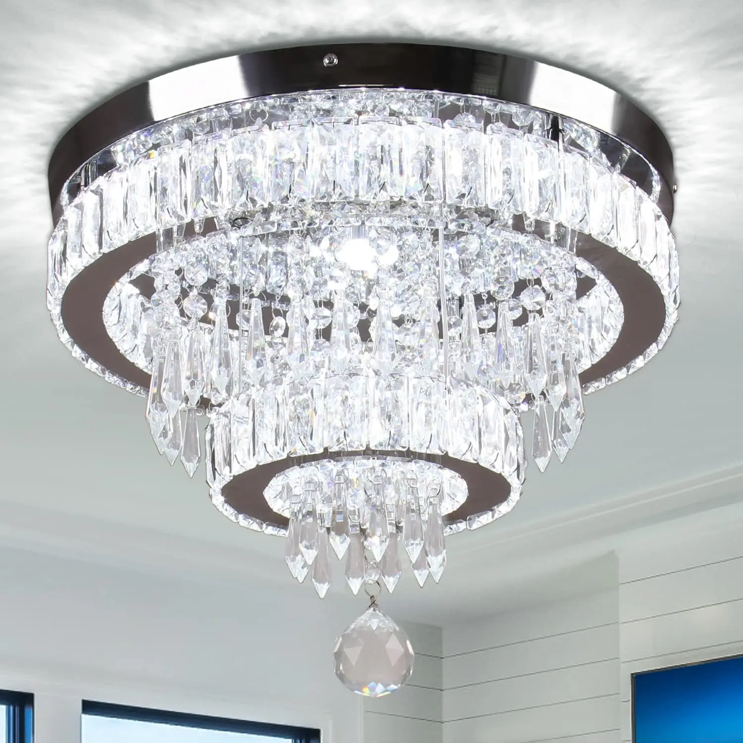 

15.7" Crystal Ceiling Light Modern Chandeliers LED Flush Mount Ceiling Light Fixture for Bedroom Dining Room Living Room