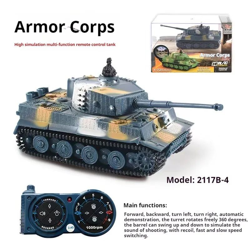 1:72 Mini 2.4G Remote Control Tank Model,Tiger Simulation Military,adjustable Speed Turret 360° Rotation,rc Tanks Toys for Boys 4