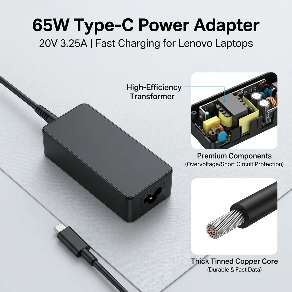 새로운 20v3.25a 65w 타입-C 전원 어댑터 레노버 씽크패드 X1 카본 X270 X280 T580 P51s P52s E480 E470 S2용 노트북 충전기