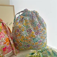 Sac de maquillage en coton, organisateur Portable, sous-vêtements de voyage, sacs à cordon de serrage, sacs pour maman imprimés de fleurs, sacs à cosmétiques 6