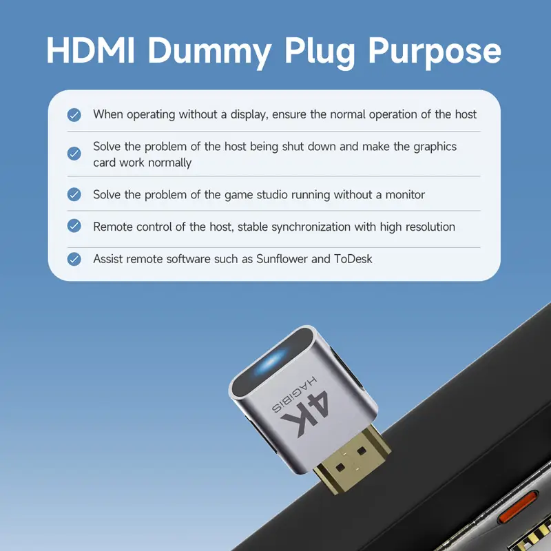Hagibis 4K HDMI Dummy Plug DisplayPort EDID Emulator Plug Headless Adapter Virtual Display Emulator 4K@60Hz 2K@60Hz 1080P@120Hz image 2