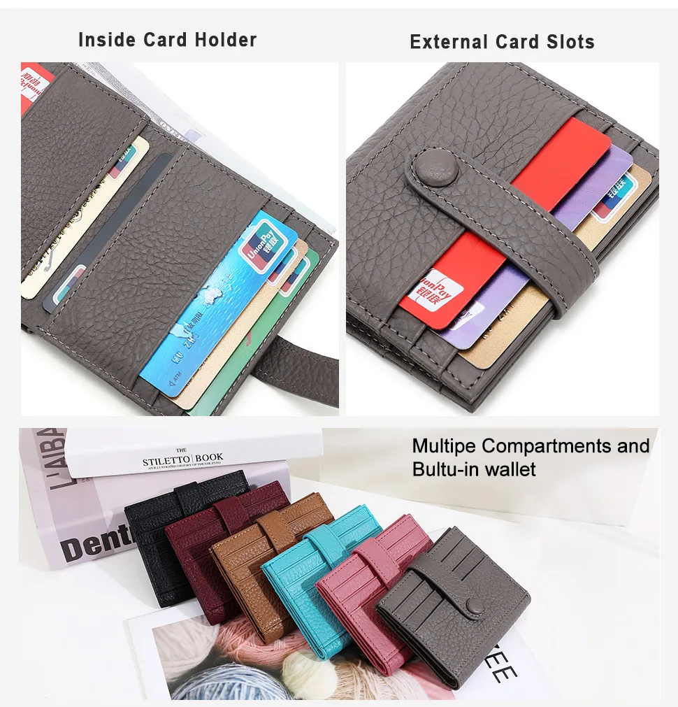 GENODERN Short Coin Purse Genuine Leather Multi-Card-Slot Mini Card Holder