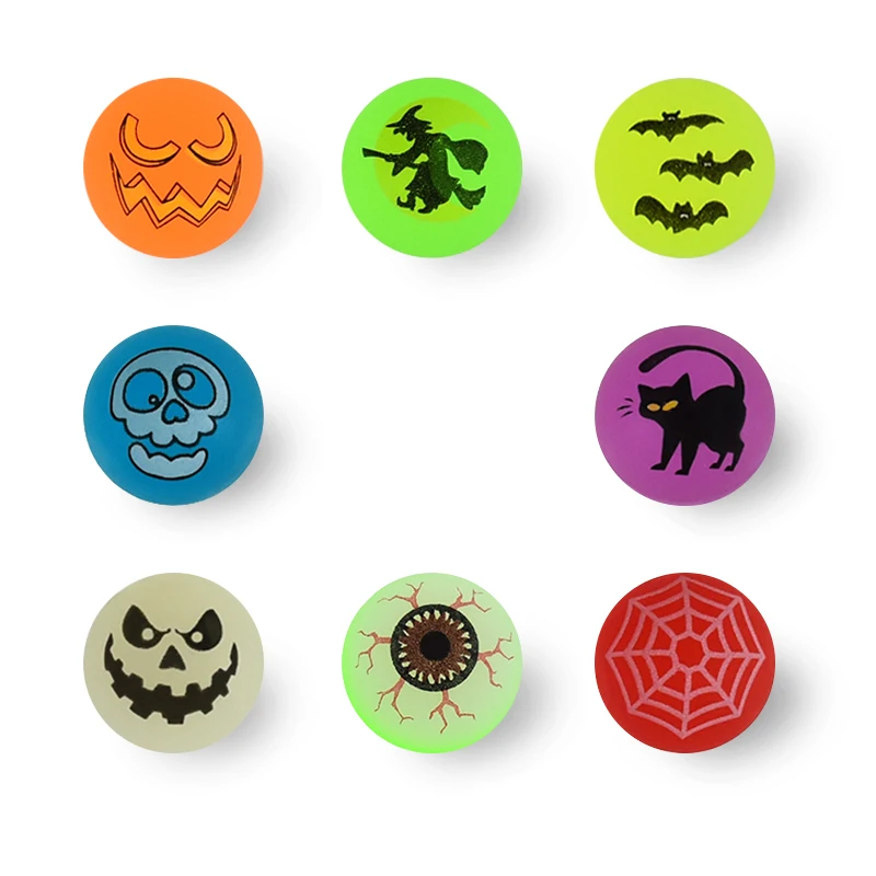 10-100pc Halloween Theme Designs Luminous Glow In The Dark Bouncing Ball Pumpkin Witch Eyeball Spider Web Bat Skull Party Supply