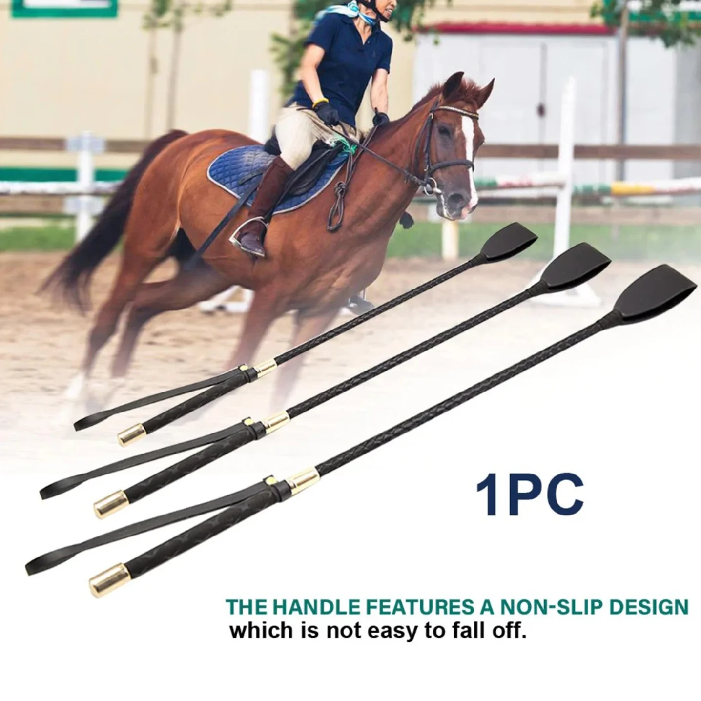 Riding Equestrian Whip Training PU Leather Lash Anti-slip Portable for Outdoor Racing Performance Beginner equestrian whip