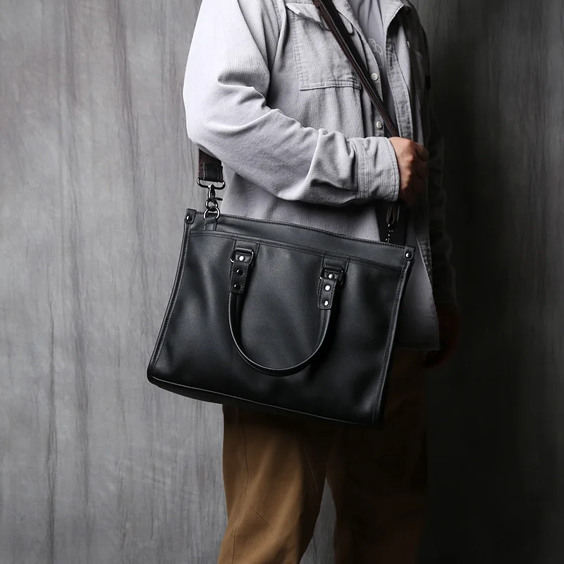 NZPJ Genuine Leather Men Briefcase Natural Cowhide Casual Handbag Soft Leather Business Shoulder Bag For 16 Inch Laptop