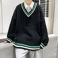 Winter Sweaters Men Warm Retro V-neck Knitted Pullovers Men Streetwear Korean Loose Long Sleeved Sweaters Mens Jumper Clothes 1