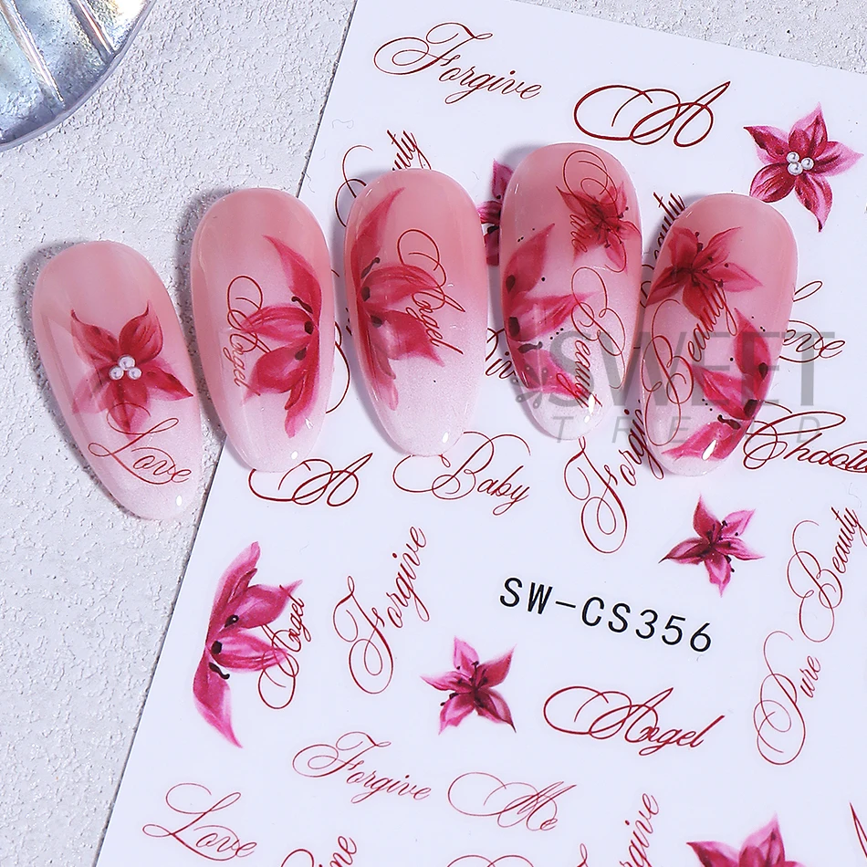 2pcs 기하학 꽃 잎 네일 스티커 여름 피는 꽃잎 알파벳 네일 데칼 슬라이더 DIY 매니큐어 장식 네일 용품
