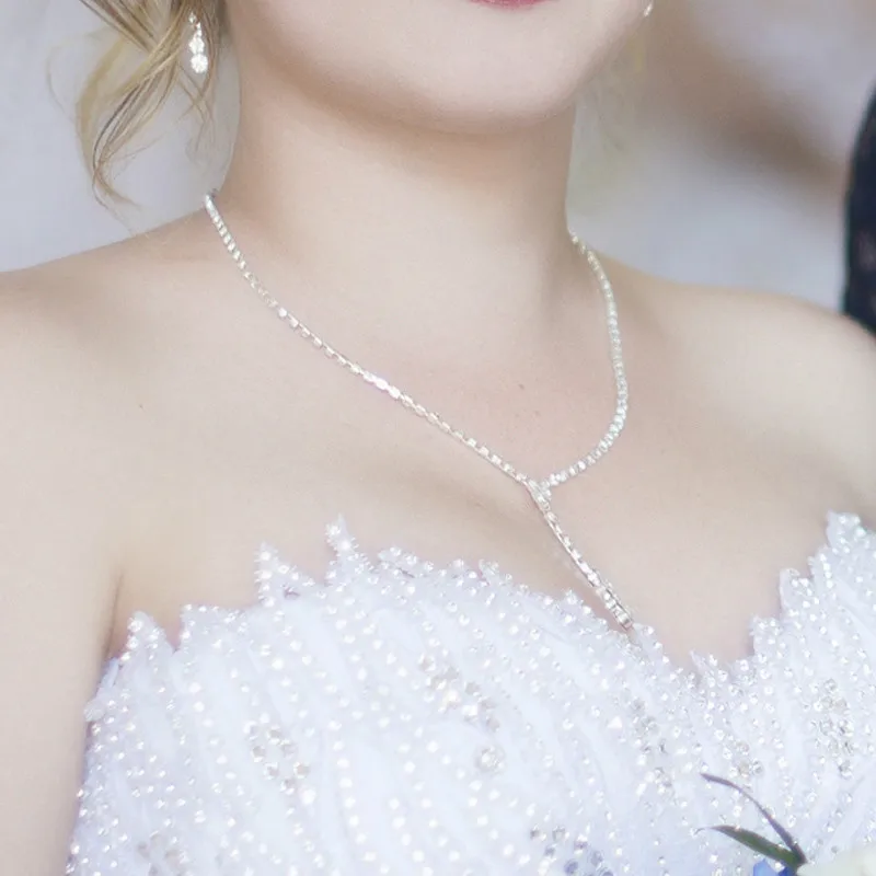 Classic Fashion Banquet Wedding Jewelry Set for Women Charm Tassel Crystal Zircon Necklace Earrings Set of 2 Anniversary Gift bridal jewelry sets