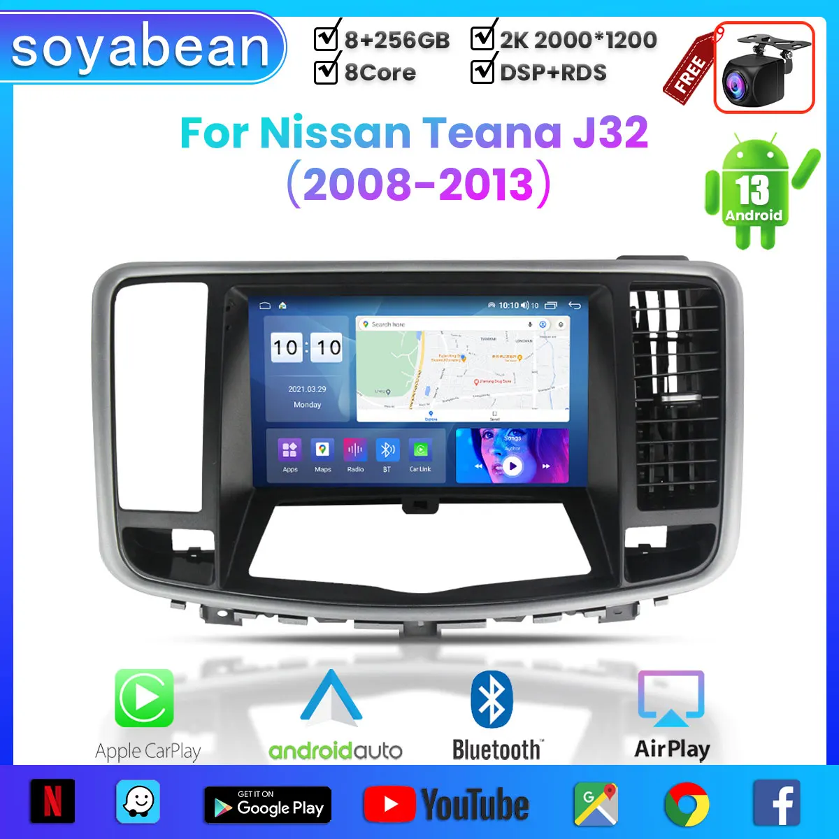 

Android 13 Car Radio for Nissan Teana J32 2008-2013,10inch Multimedia Player with 4G WiFi Carplay & 2Din GPS