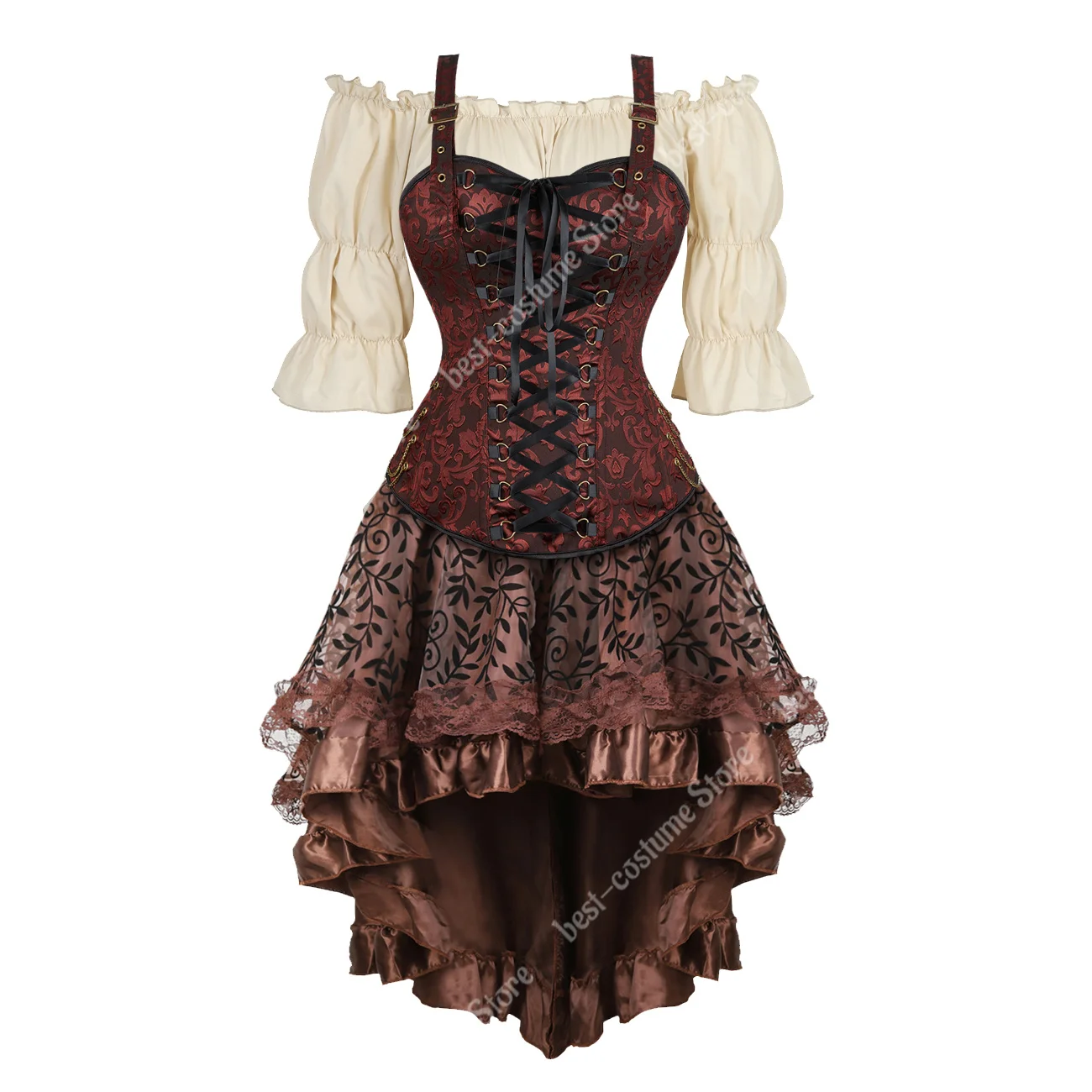 Steampunk Corset Dress Brown Pirate Costume Woman Skirt Plus Size