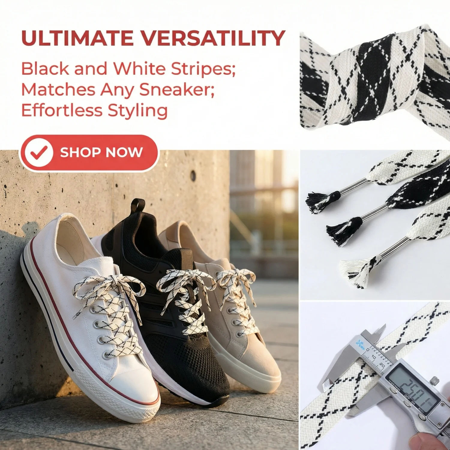 2,5 cm breite Quasten-Schnürsenkel, schwarz-weiß gestreift, für Sneaker, Damenmode, Freizeitschuhe, 120 cm, 140 cm – Detail 13