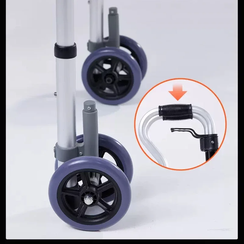 Foldable FourLegged Walker Cane NonSlip Elderly Support Portable Trolley Easy Mobility Walking Aid Adjustable Senior Walker
