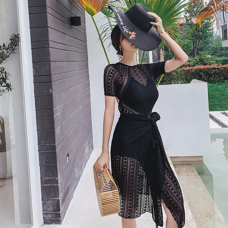 Women Summer Bikini Cover Up Transparent Mesh Cardigans Dresses Long Sleeve Beachwear Covers