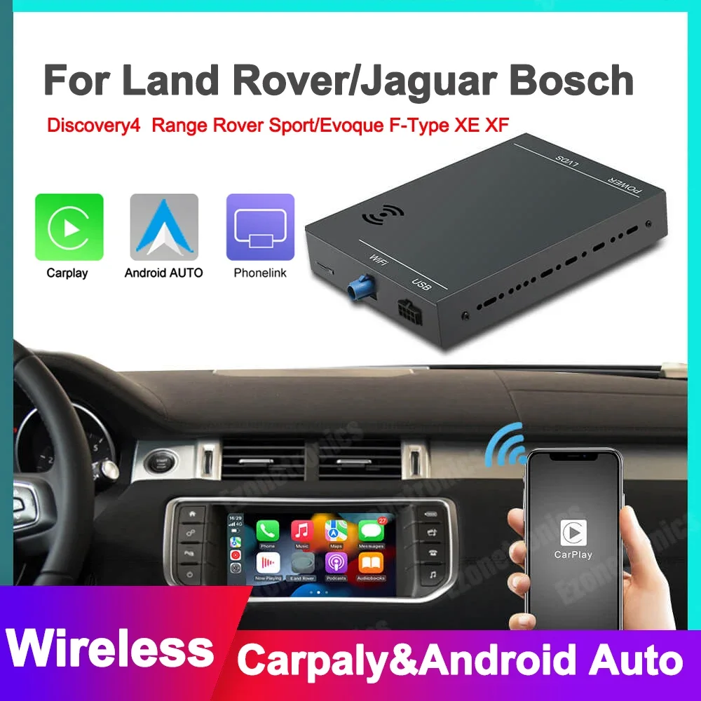 Kit de Retrofit para Land Range Rover Evoque Discovery 4, Apple CarPlay sem fio, Android Auto Link Espelho, Jaguar XE XF Tipo