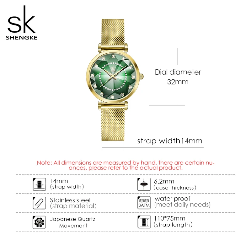 Shengke SK Women Quartz Watch Set Crystal Bracelet Necklace Watch Sets Female Jewelry Set Silver Set Watch Valentine's Day Gift