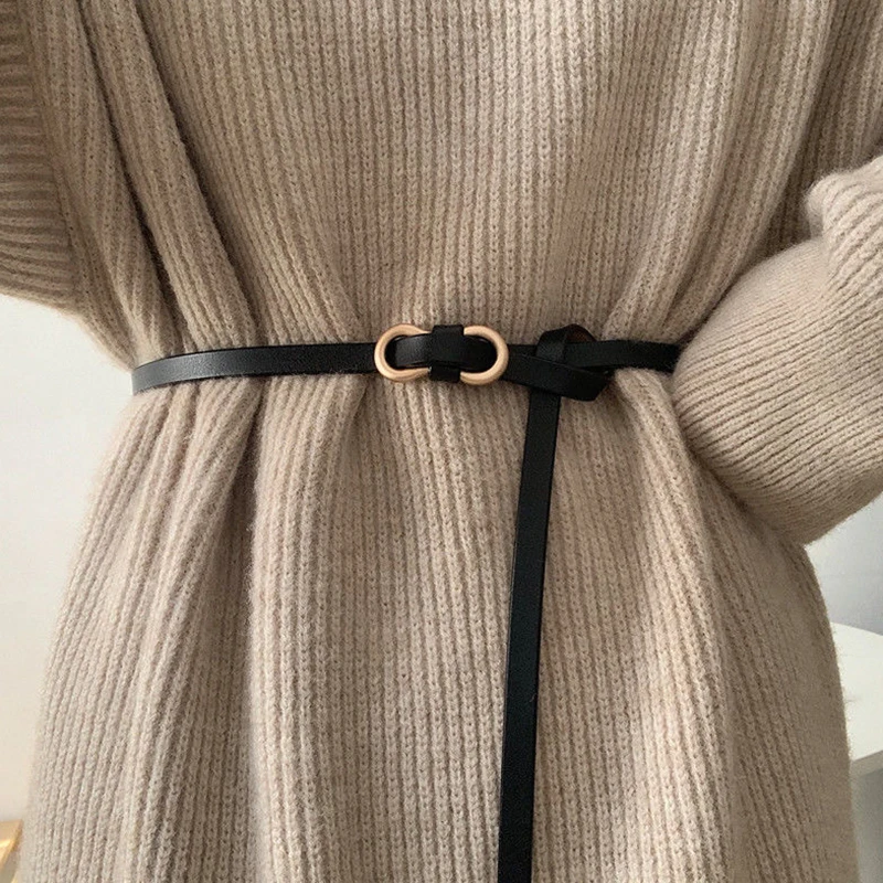 

Knotted Waist Strap PU Small U-shaped Disc Buckle Fashion Vintage Sweater Women's Dress Sheath Suit Belt Waist Accessories