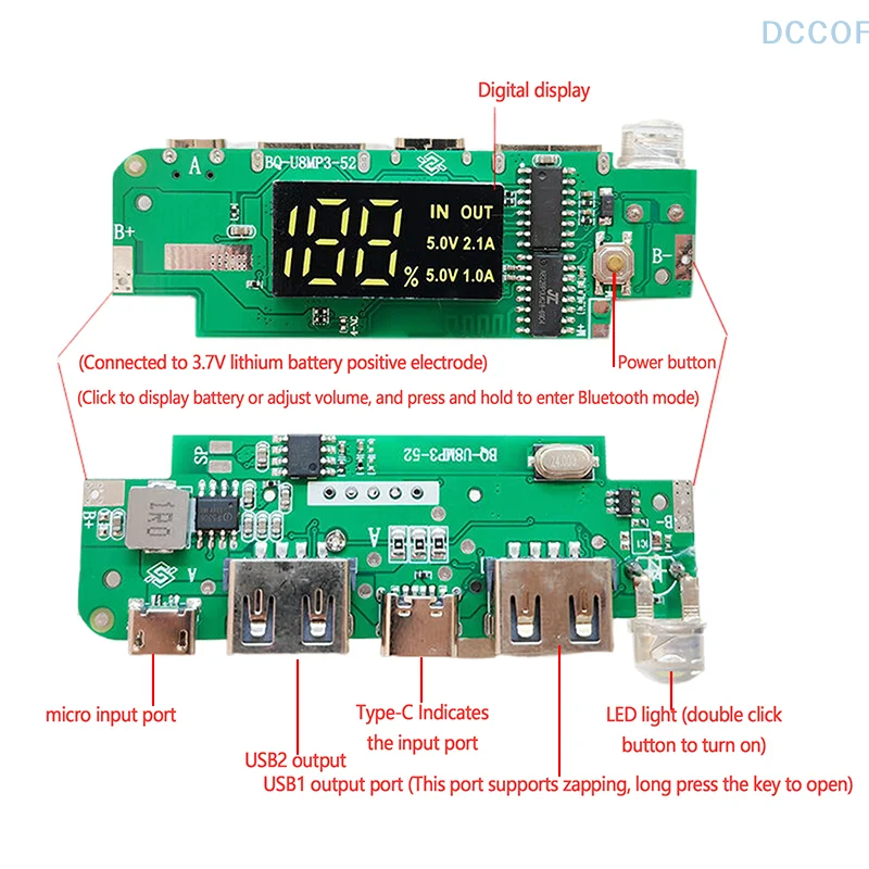 Bluetooth Mini Audio System 3.3V-5V Integrated Power Bank Lifting Plate Mobile Power Motherboard 3W-5W Amplifier Board