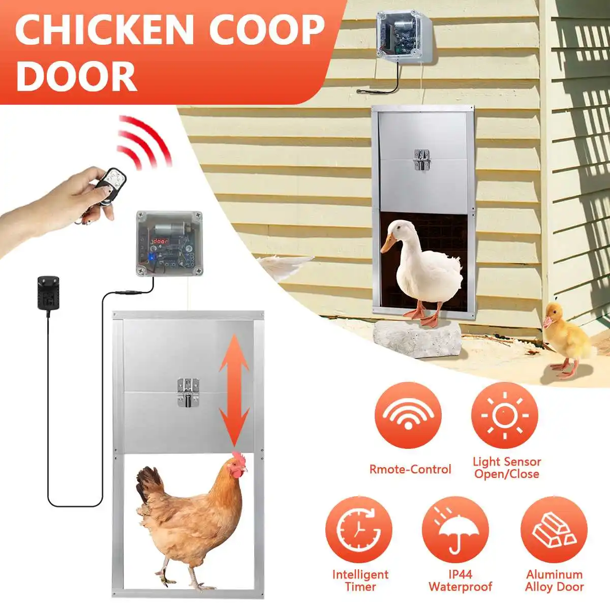 Automatic Chicken Door Coop Opener Kit with Safety Mechanism, Rainproof Outdoor Timer Controller