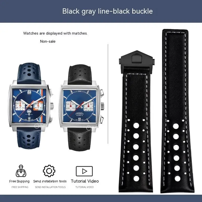Men's Soft Genuine Cowhide Leather Watchband with Folding Buckle - 22mm, Compatible with Tag Heuer Monaco Series