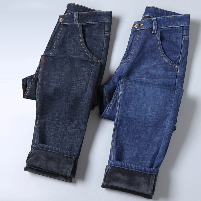 Fashion Men Winter Jeans Slim Fit Stretch Thick Velvet Pants Warm Jeans Casual Fleece Trousers Thermal Velvet Jeans