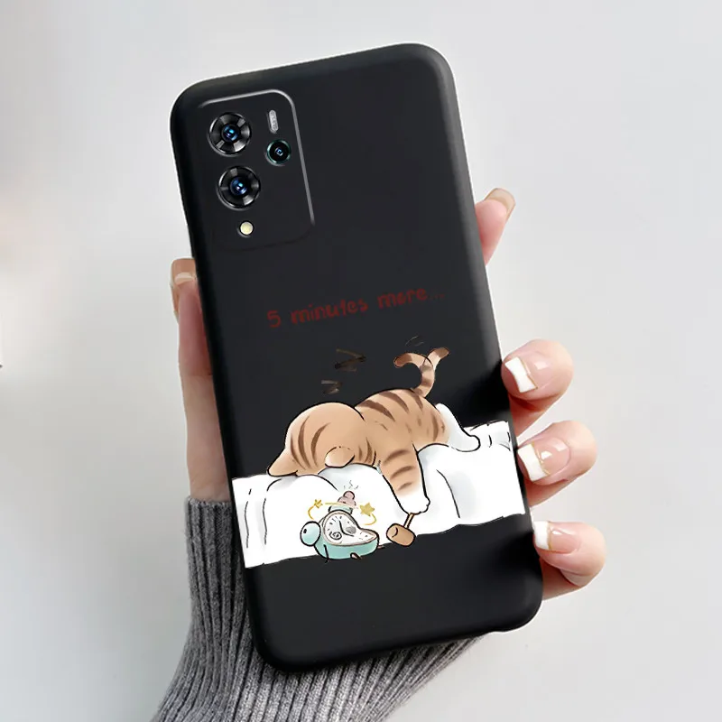 Aesthetic Pattern Black Silicone Phone Case - Love, Goldfish, & Rabbit Design, Shockproof Protection