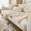 Thicken Imitation Rabbit Fur Plush Sofa Slipcover Non-slip Soft Sofa Towel Couch Cushion Cover for Living Room Modern Home Decor 5