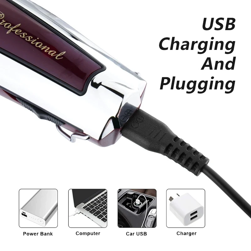 Kemei KM-9163 USB Rechargeable Professional Men Hair Trimmer Electric Low Noise Cordless Haircut Machine